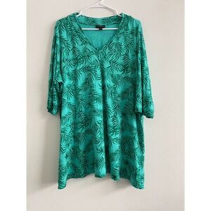 J Jill Top Women 2X Palm Leaf Green The Wearever Collection Comfy Loose Tunic